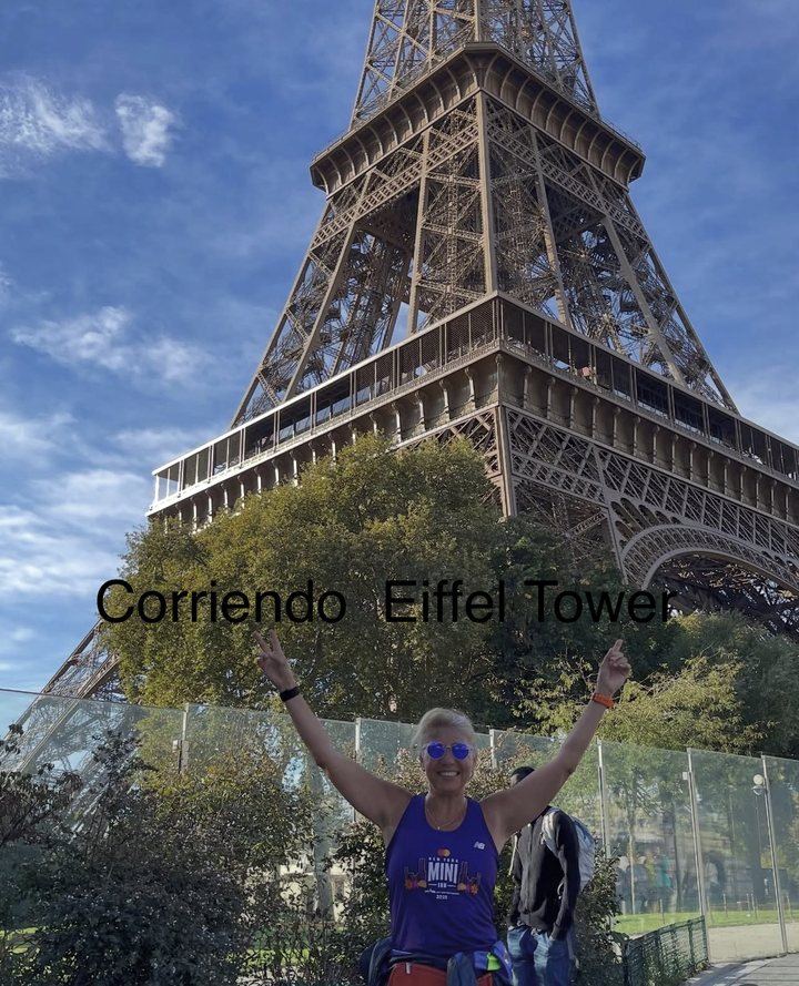 Dr. Karina Rieke running near the Eiffel Tower, Paris