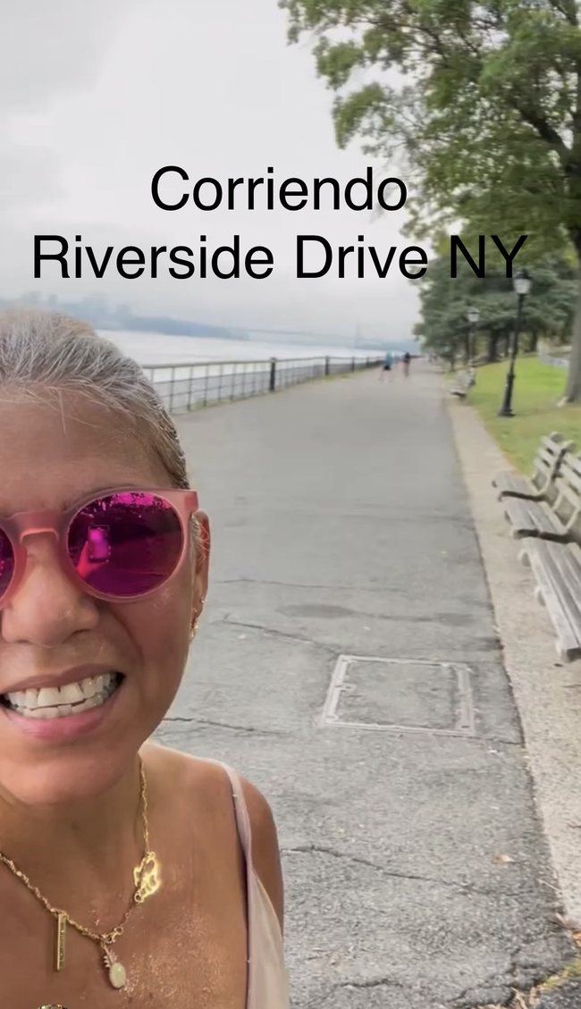 Dr. Karina Rieke running on Riverside Drive, New York